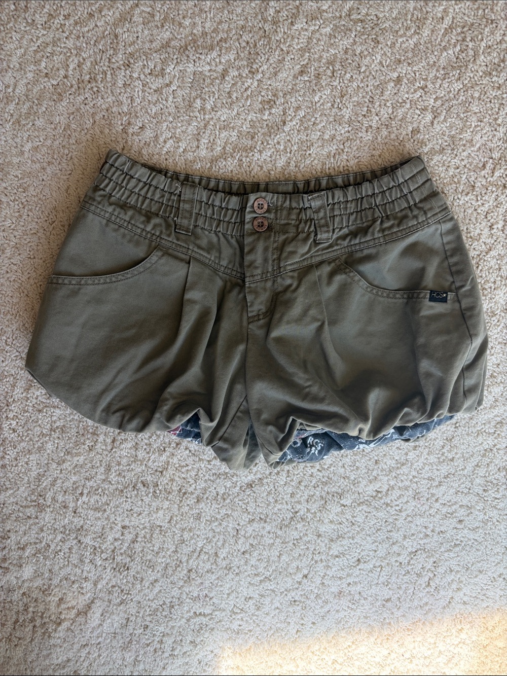 Olive Bubble Hem Shorts